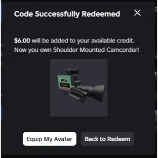 Shoulder Mounted Camcorder + $6 CREDIT