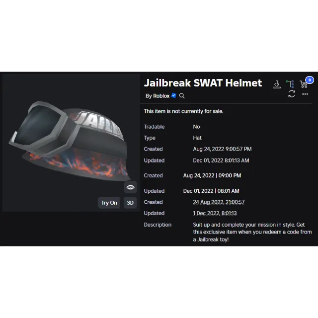 Jailbreak SWAT Helmet Toy Code Other Gameflip