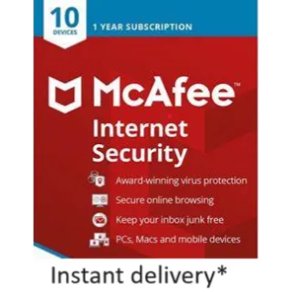 McAfee Internet Security 2023 Unlimited/10 Devices 1 Year Bind Key Security Software Official Website Activation
