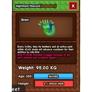 NIGHTMARE PEACOCK (95KG) (15SEC)