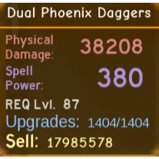 Dual Phoenix Daggers Max - Legendary Weapon - Dungeon Quest Reborn