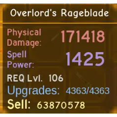 OverLord's Rageblade Max - Legendary Weapon - Dungeon Quest Reborn