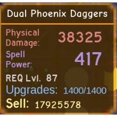 Dual Phoenix Daggers MAX - Legendary - Dungeon Quest Reborn