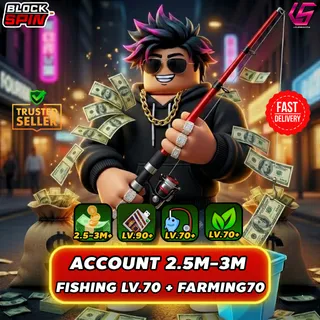 BlockSpin Account 2.5M-3M Cash + FISHING LV.70