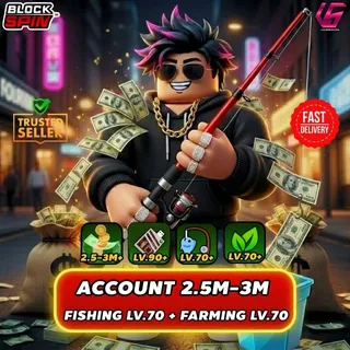BlockSpin Account 2.5M-3M Cash + Fishing lv.70+ Farming lv.70 (Auto Delivery)