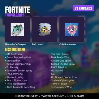🦙 Fortnite Twitch Drops 🪂 71 Rewards Bundle