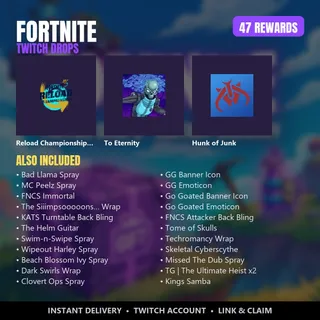 🦙 Fortnite Twitch Drops 🪂 All Rewards of 7 Months (44/44): To Eternity, FNCS Immortal, The Helm Guitar + More