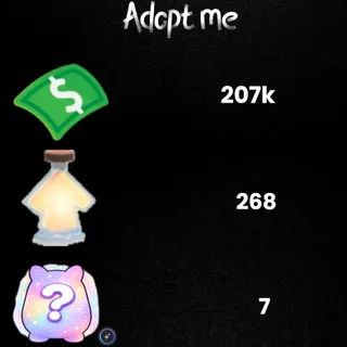 207k Bucks  / 268 age-up potions -7x Random pets -Adopt Me! 