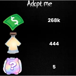 268k Bucks  / 444 age-up potions/10x Tiny age-up potion/ 34x Honey candy  - 5x Random pets -Adopt Me! 