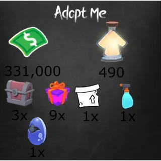 331k Bucks / 490 age-up potions  6x Random pets   1x endagered egg -Adopt Me! 