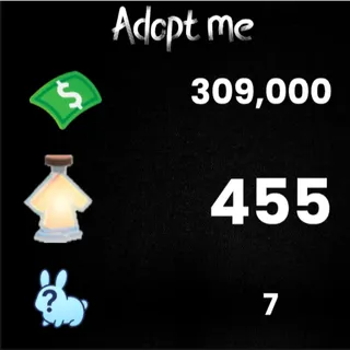 309k Bucks / 455 age-up potions/ 7 Random pets Adopt Me! Game Account