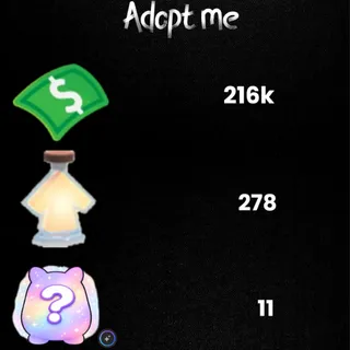 216k Bucks  / 278 age-up potions -11x Random pets -Adopt Me! 