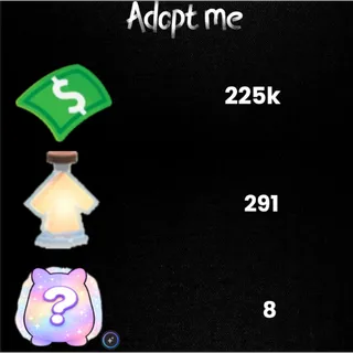 225k Bucks  / 291 age-up potions -8x Random pets -Adopt Me! 