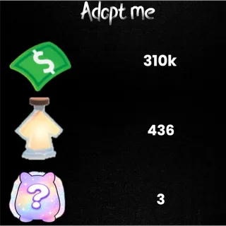 310k Bucks  / 436 age-up potions/305x honey candy/ 88x tiny age-up potions  - 3x Random pets -Adopt Me! 