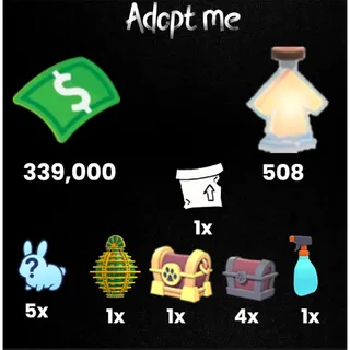 339k Bucks / 58 age-up potions - 5x Random pets -Adopt Me! 