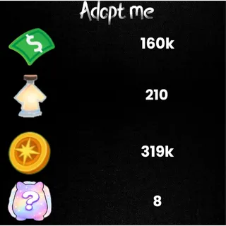 319k compass coin / 160k Bucks / 210 age-up potions -8x Random pets -Adopt Me! 