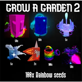 🌈 Grow a Garden 2 | 50x Rainbow Seeds + 50x Mega Seeds + 5x Hypno Bloom + 5x Moon Blossom + 2x Dragon Breath Bundle