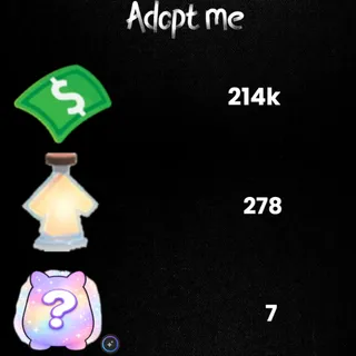 214k Bucks  / 278 age-up potions -7x Random pets -Adopt Me! 94