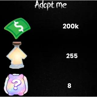 200k Bucks  / 255 age-up potions -8x Random pets -Adopt Me! 0