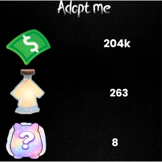 204k Bucks  / 263 age-up potions -8x Random pets -Adopt Me! 
