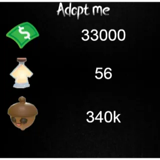 💰 Adopt Me |33K Bucks +340K Acorns +56 Age-Up Potions +2x Random Pets | Instant Delivery ⚡9