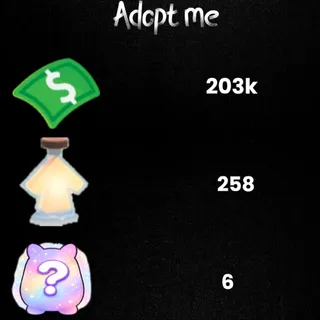 203k Bucks  / 258 age-up potions -6x Random pets -Adopt Me! 