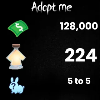 128K bucks / 224+ Age-up potions / 5 to 5 free pets  - Adopt me 