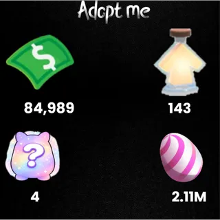 84k Bucks  / 143 age-up potions/ candy egg 2.11M - 4x Random pets -Adopt Me! 