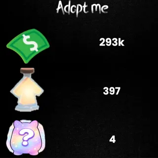 293k Bucks  / 397 age-up potions/honey candy/ 68x tiny age-up potions  - 5x Random pets -Adopt Me! 