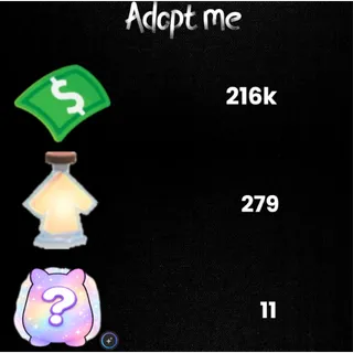 216k Bucks  / 279 age-up potions -11x Random pets -Adopt Me! 