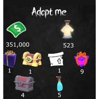 351k Bucks / 523 age-up potions  6x Random pets  -Adopt Me! 