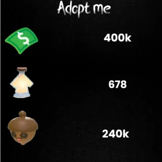 240k acorn / 400k Bucks / 678 age-up potions / Fish baits  -Random pets -Adopt Me! 6