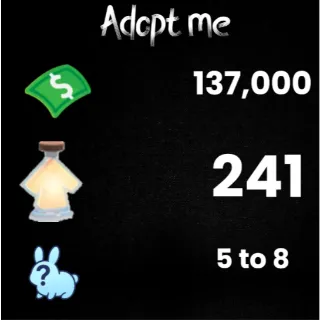 137K bucks / 241+ Age-up potions / 5 to 8 free pets  - Adopt me 