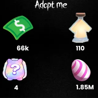 66k Bucks  / 110 age-up potions/ candy egg 1.85M - 4x Random pets -Adopt Me! 