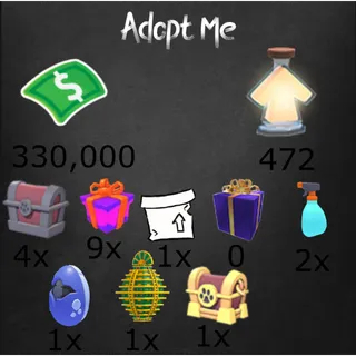 331k Bucks / 490 age-up potions  6x Random pets   1x endagered egg -Adopt Me! 