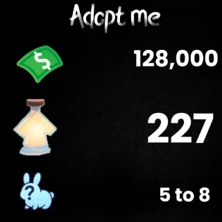 128K bucks / 227+ Age-up potions / 5 to 8 free pets  - Adopt me 