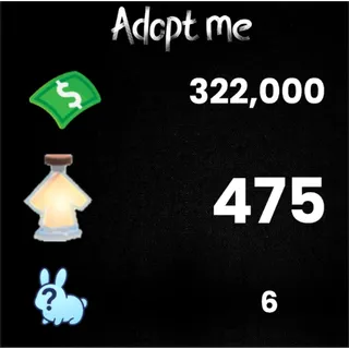 322k Bucks / 475 age-up potions/ 6 Random pets Adopt Me! Game Account66