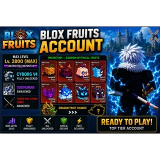 Blox Fruits Account | Cyborge Race V4 | Godhuman | CDK | Max Level 2800 | Random Mythical Fruits | Chance of Dragon Fruit