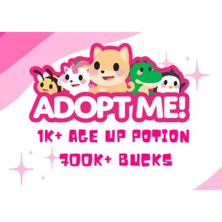 1000/1K+ AGE UP POTION, 700K-770K+ BUCKS WITH RANDOM LOOTS - ADOPT ME (INSTANT DELIVERY)