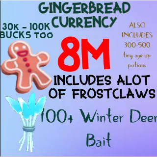 8 MILLION GINGERBREAD ADOPT ME CHRISTMAS EVENT 300-500 TINY AGE-UP POTION 100+ WINTER DEER BAIT FREE FROSTCLAWS 30K-100k BUCKS