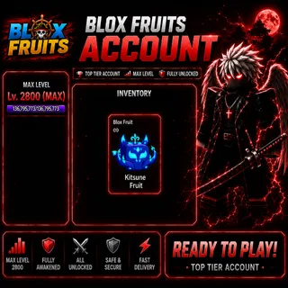 BLOX FRUITS ACCOUNT-KISTSUNE INVENTORY- MAX LEVEL 2800-GOD HUMAN - PREMIUM ACCOUNT
