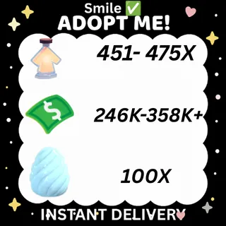 451- 475X Potions  l  246K-358K+ bucks  l + 100 eggs l 100X CRYSTAL EGG  - Adopt me  l  INSTANT DELIVERY 