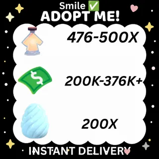 476-500X Potions  l 200K-376K+ bucks  l + 200 eggs l 100X CRYSTAL EGG  - Adopt me  l  INSTANT DELIVERY 