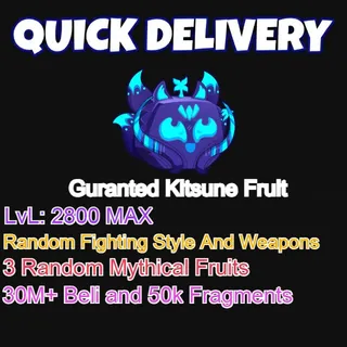 Blox Fruits Account | 2800 Max | Guaranteed Kitsune Fruit | 3 random Mythical Fruits| Premium Account | Instant Delivery 