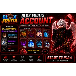 Blox Fruits Account | Mink Race V4 | Godhuman | CDK | Max Level 2800 | Random Mythical Fruits | Chance of Dragon Fruit