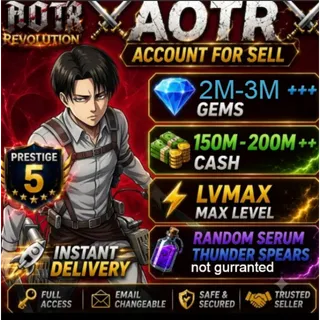 AOTR 5 PRESTIGE + 225LVL + 2M+-3M GEMS (AOTR ACCOUNT)
