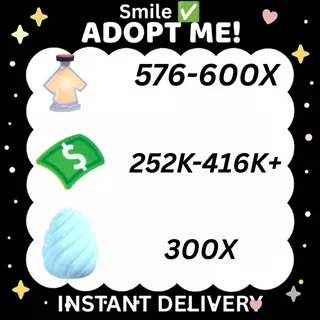 576-600X Potions  l 252K-416K+  bucks  l + 300 eggs l 100X CRYSTAL EGG  - Adopt me  l  INSTANT DELIVERY 