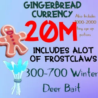 20 MILLION GINGERBREAD ADOPT ME CHRISTMAS EVENT 1k-2k TINY AGE-UP POTION 250+ WINTER DEER BAIT FREE FROSTCLAWS 100 frost claws