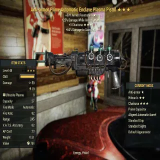 Enclave Plasma Pistol Anti-armor Hitman's Charisma