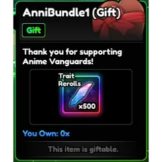 Anniversary Bundle 1 (500 Rerolls)   Anime Vanguards